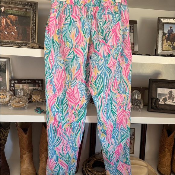 Lilly Pulitzer Pink and Blue Leaf Print Pants - Picture 2 of 5